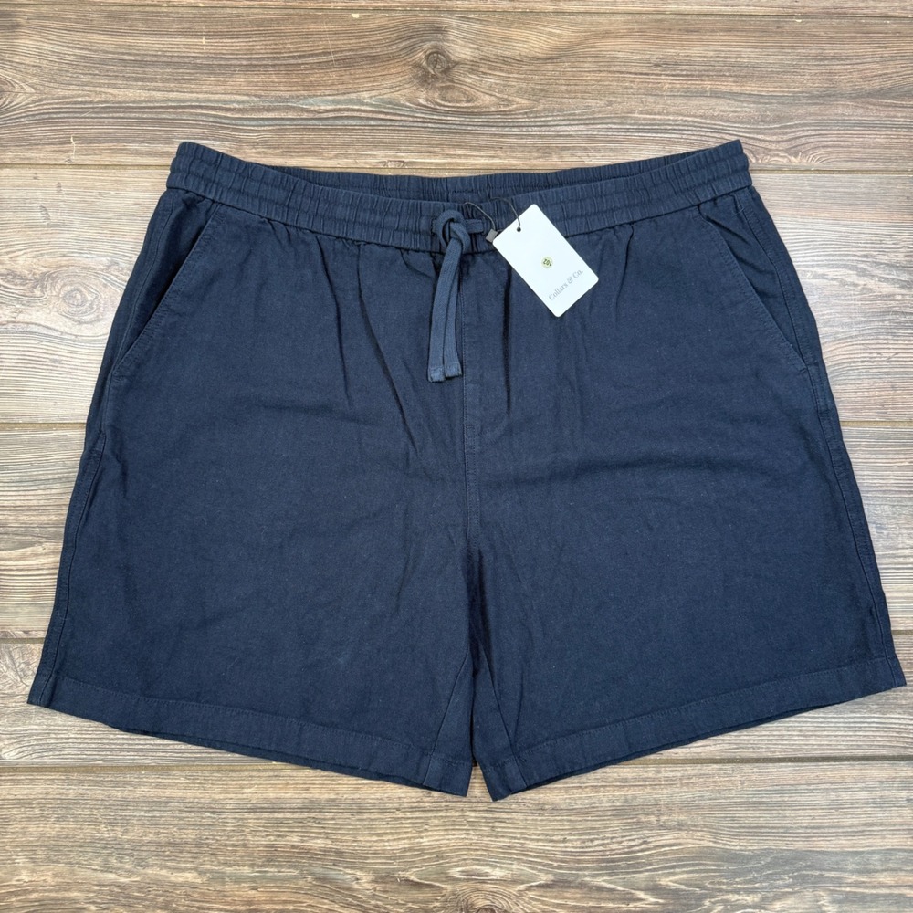 Collars & Co Mens Size 2XL Toscano Linen & Cotton Shorts Navy‎ Drawstring NEW